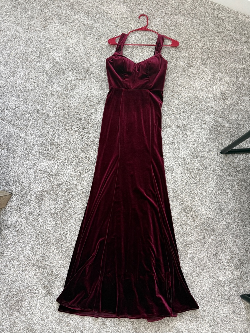Azazie Deep Wine Velvet Maxi Dress